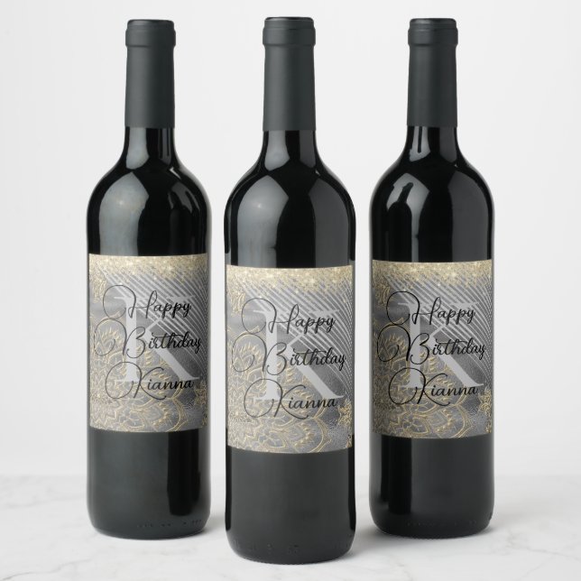 Étiquette Pour Bouteilles De Vin Chic Glittery Mandala Monogram Étiquette de vin (Bouteilles)