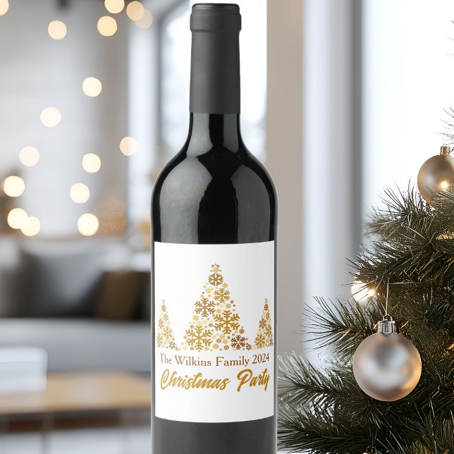 Étiquette Pour Bouteilles De Vin Chic Gold Snowflakes fête de Noël personnalisée (Créateur téléchargé)