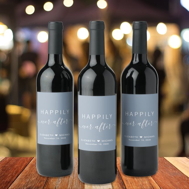 Étiquette Pour Bouteilles De Vin Chic Heureux Jamais Après Dusty Mariage Bleu (Créateur téléchargé)