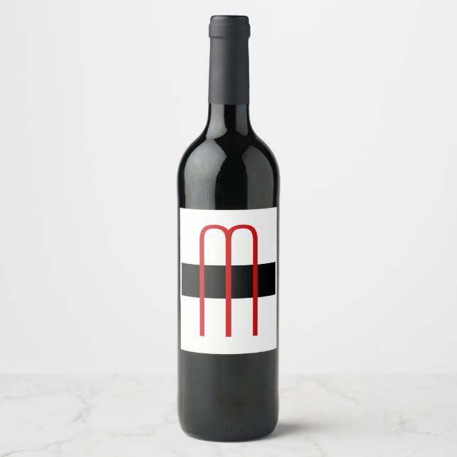 Étiquette Pour Bouteilles De Vin Chic Unique Monogramme Noir Blanc Plaine Simple (Devant)
