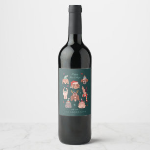 Étiquette Pour Bouteilles De Vin Chiens de Noël mignons Meowy