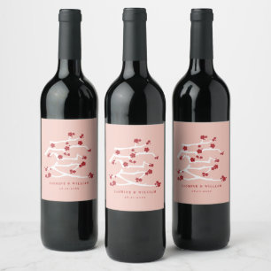 Étiquette Pour Bouteilles De Vin Chinese Love Red Cherry Blossoms