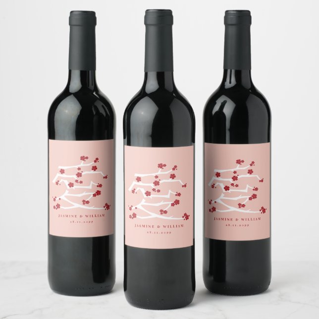 Étiquette Pour Bouteilles De Vin Chinese Love Red Cherry Blossoms (Bouteilles)