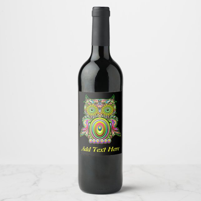 Étiquette Pour Bouteilles De Vin Chouette Psychédélique Popart Tapestry Magnet Bott (Devant)