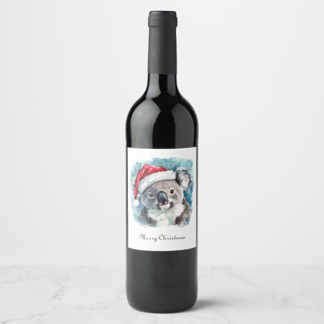 Étiquette Pour Bouteilles De Vin Christmas Koala, personnalisable (Devant)