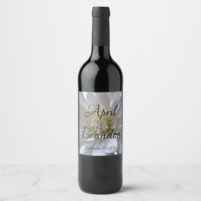 Étiquette Pour Bouteilles De Vin Chrysanthème blanc élégant (Devant)