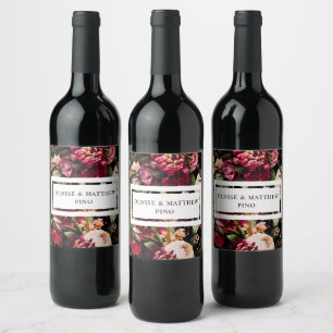 Étiquette Pour Bouteilles De Vin Chrysanthème romantique sur fond noir pur