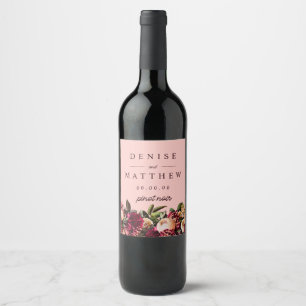 Étiquette Pour Bouteilles De Vin Chrysanthème romantique sur Gossamer Pink