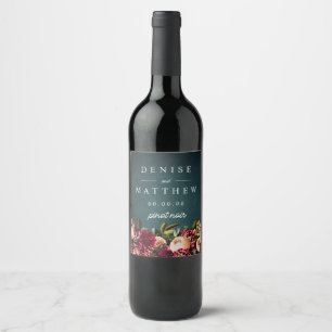 Étiquette Pour Bouteilles De Vin Chrysanthème romantique sur Turquoise