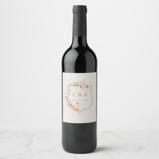 Étiquette Pour Bouteilles De Vin Chute Floral Crest Monogramme Mariage (Devant)