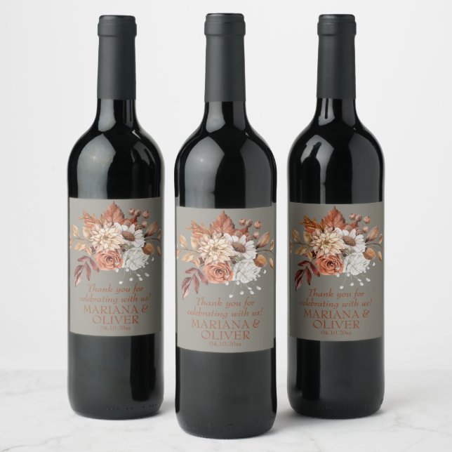 Étiquette Pour Bouteilles De Vin Chute Floral Grey Mariage Faveurs (Bouteilles)