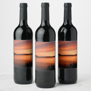 Étiquette Pour Bouteilles De Vin Ciel de coucher de soleil nuage rangées océan réfl