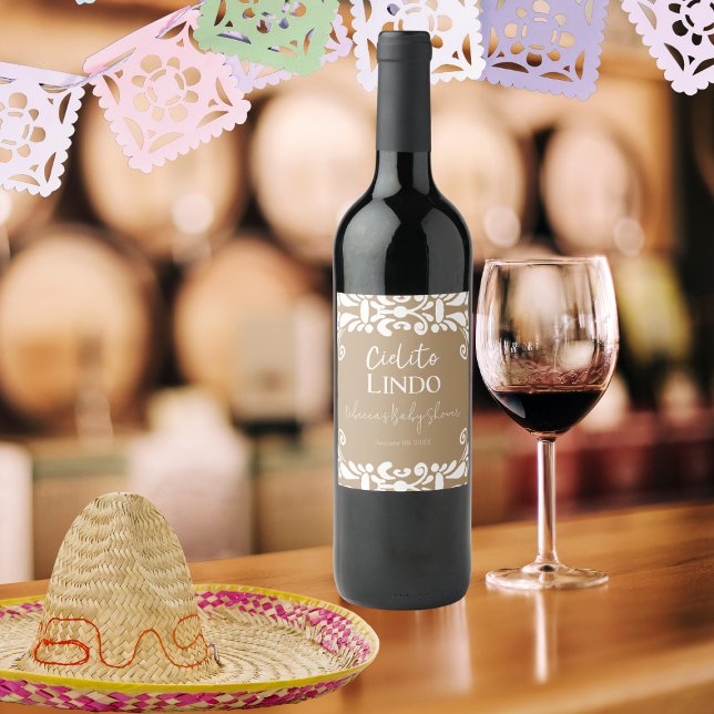 Étiquette Pour Bouteilles De Vin Cielito Lindo Talavera Baby shower mexicain Fiesta (Créateur téléchargé)