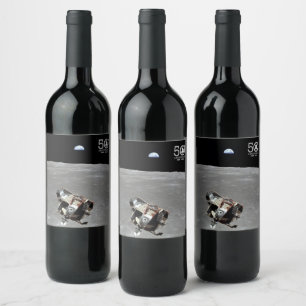 Étiquette Pour Bouteilles De Vin cinquantième Anniversaire, alunissage de mission