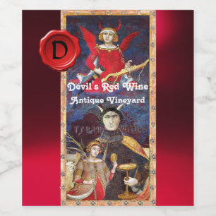 ÉTIQUETTE POUR BOUTEILLES DE VIN CIRE À SCELLER ROUGE VIN DU DIABLE MONOGRAMME / TA