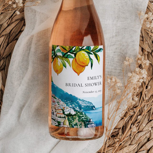 Étiquette Pour Bouteilles De Vin Citron Citrus Amalfi Coast Fête des mariées (Créateur téléchargé)