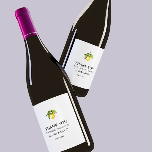 Étiquette Pour Bouteilles De Vin Citron jaune Mariage moderne (Créateur téléchargé)