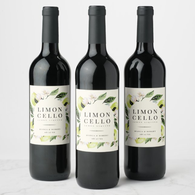 Étiquette Pour Bouteilles De Vin Citrons botaniques élégants Cadre Limoncello (Bouteilles)