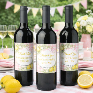 Étiquette Pour Bouteilles De Vin Citrons gingham nœud rose Jardin Merci Anniversair