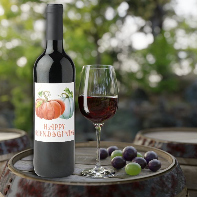 Étiquette Pour Bouteilles De Vin Citrouille Happy Friendsgiving brûlé orange chute (Créateur téléchargé)