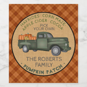 Étiquette Pour Bouteilles De Vin Citrouille rustique  Patch Farm Camion Vintage Aut