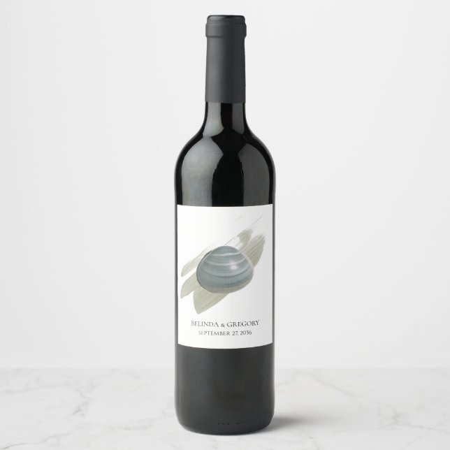 Étiquette Pour Bouteilles De Vin Clam Mariage d'aquarelle (Devant)