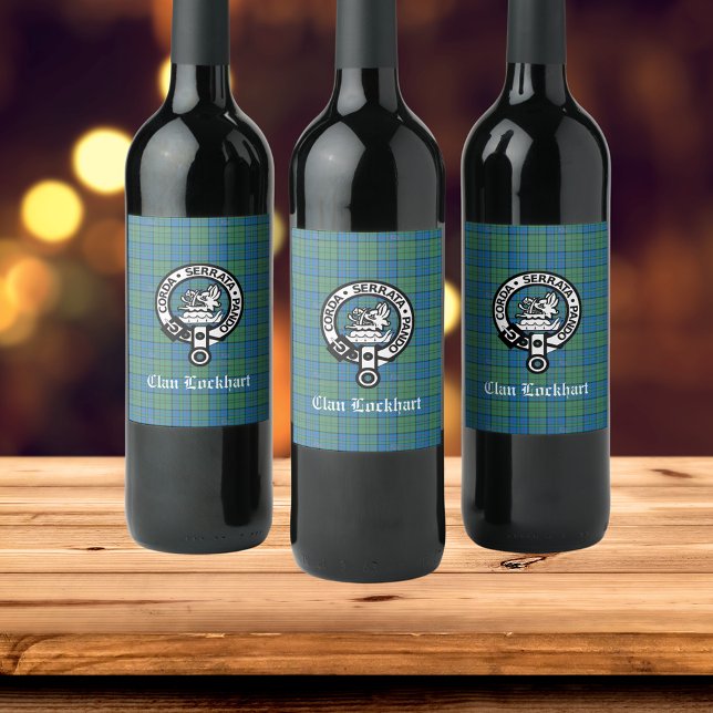 Étiquette Pour Bouteilles De Vin Clan Lockhart Crest Badge & Tartan (Check out the entire Clan Lockhart collection!)