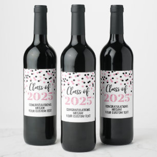 Étiquette Pour Bouteilles De Vin Classe de Parties scintillant noire rose de 2025 G