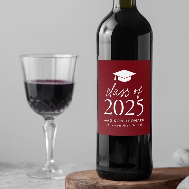 Étiquette Pour Bouteilles De Vin Classe moderne de 2025 Script Bourgogne Graduation (Créateur téléchargé)