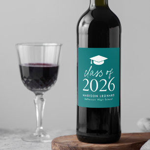 Étiquette Pour Bouteilles De Vin Classe moderne de 2025 Script Graduation Turquoise
