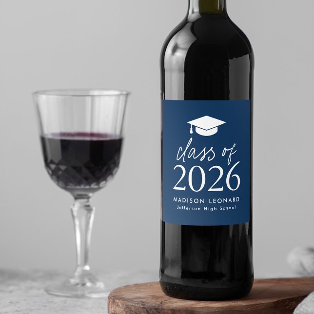 Étiquette Pour Bouteilles De Vin Classe moderne de 2025 Script Marine Graduation (Créateur téléchargé)
