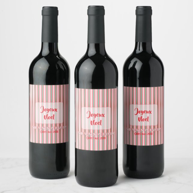 Étiquette Pour Bouteilles De Vin Classic Christmas Green Red Stripes  (Bouteilles)