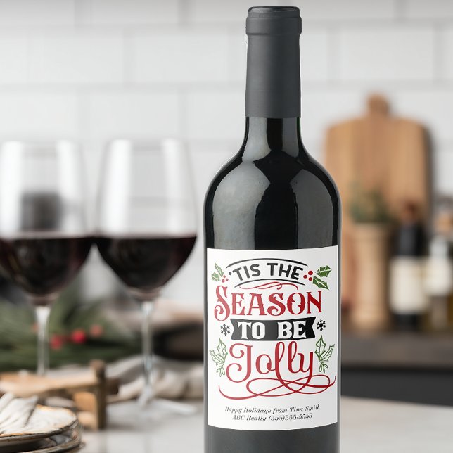 Étiquette Pour Bouteilles De Vin Clientèle de vacances joyeuses de Noël personnalis (Personalized Christmas Wine Label for Customer Gifts)