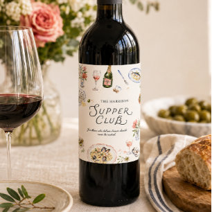 Étiquette Pour Bouteilles De Vin Club de Souper Fruits de Mer & Vin de l'Ancien Mon