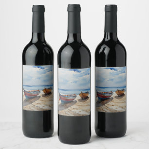 Étiquette Pour Bouteilles De Vin "Coastal Calm" Un Aquarelle Reposant Paysage marin