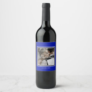 Étiquette Pour Bouteilles De Vin Cobalt bleu personnalisable photo mariage