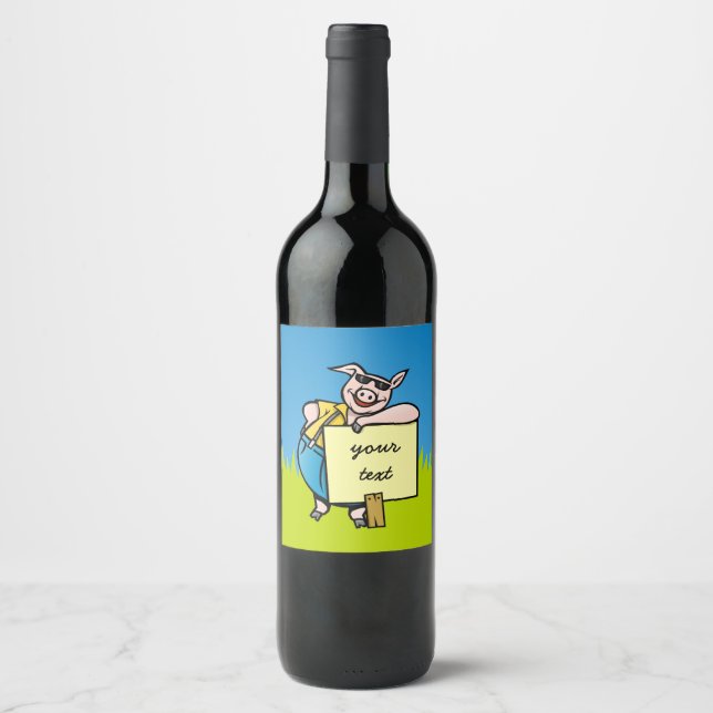 Étiquette Pour Bouteilles De Vin Cochon avec signe (Devant)