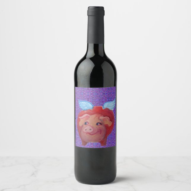 Étiquette Pour Bouteilles De Vin Cochon gras volant (Devant)