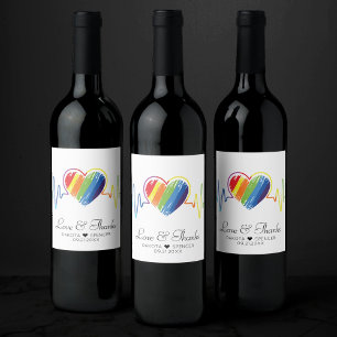 Étiquette Pour Bouteilles De Vin Coeur arc-en-ciel Abstrait Scribble Heart LGBQ