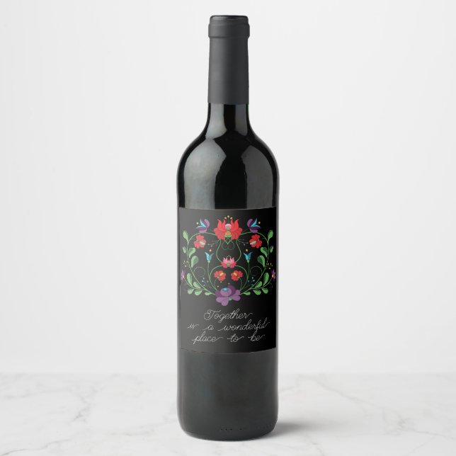 Étiquette Pour Bouteilles De Vin Coeur floral avec citation (Devant)