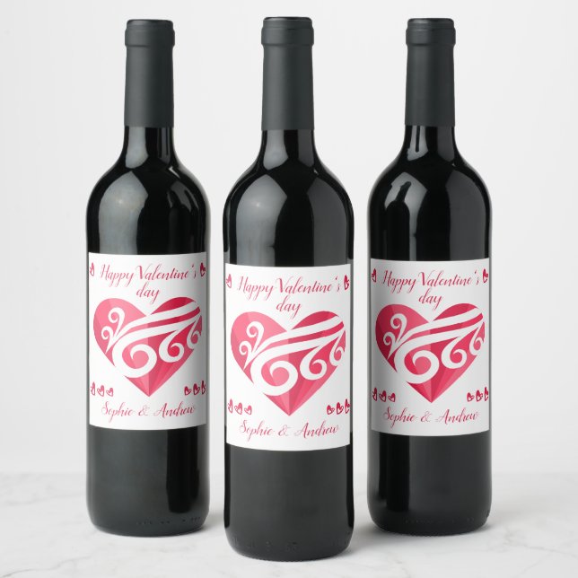 Étiquette Pour Bouteilles De Vin Coeur Heureuse Sainte-Valentin (Bouteilles)