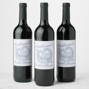 Étiquette Pour Bouteilles De Vin Cœur Rétro Bleu Ruban Coquette Gâteau MariageCérém