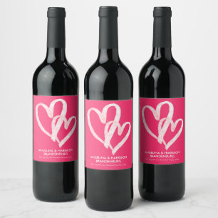Étiquette Pour Bouteilles De Vin Coeurs roses mignons Valentines Couples