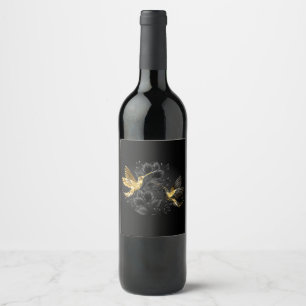 Étiquette Pour Bouteilles De Vin Colibri noir et or