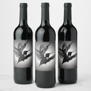 Étiquette Pour Bouteilles De Vin Colibri peint B&W