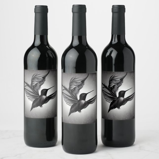 Étiquette Pour Bouteilles De Vin Colibri peint B&W (Bouteilles)