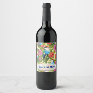 Étiquette Pour Bouteilles De Vin Colibri se reposant et Hibiscuses