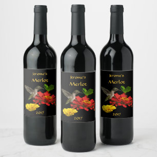 Étiquette Pour Bouteilles De Vin Colibri sur Fleurs de Jardin Étiquette de vin
