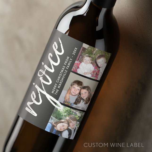 Étiquette Pour Bouteilles De Vin Collage de photos - Moderne vacances - (Custom Wine Bottle Label - Personalize a Sticker for a fun gift or memento)