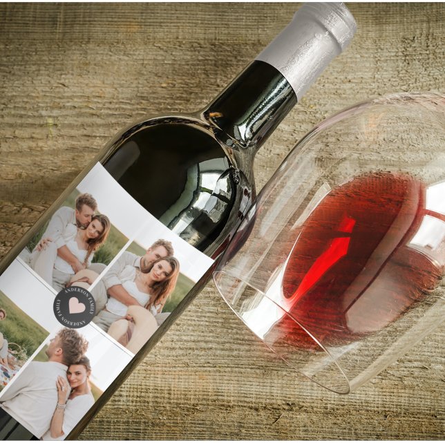 Étiquette Pour Bouteilles De Vin Collage moderne Cadeau photo de famille personnali (Créateur téléchargé)